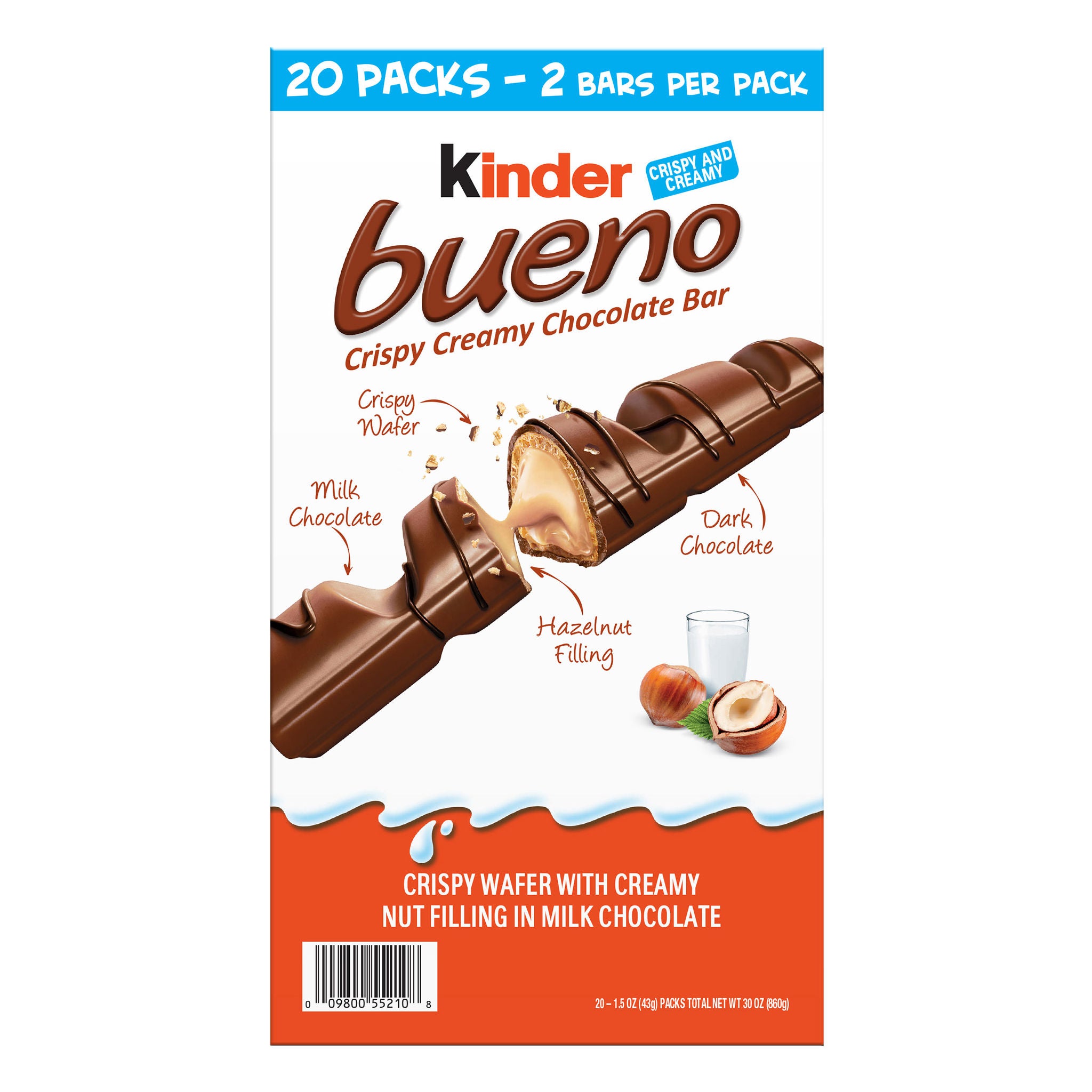 Kinder Bueno Bars, 1.5 oz, 20-count