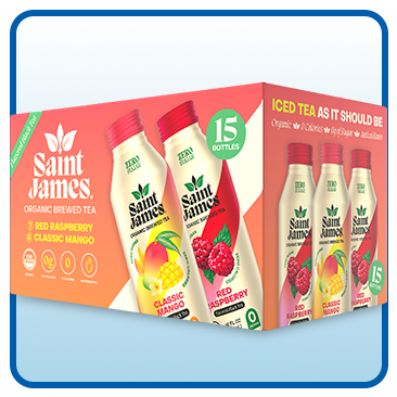 Saint James Organic Brewed Tea, Variety Pack, 16 fl oz, 15-Count