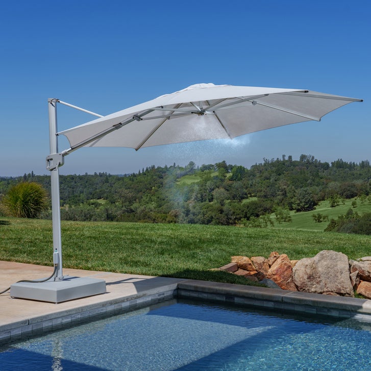 commercial cantilever patio umbrellas Shademaker Polaris LX 13' Square Aluminum – GiantPatioUmbrellas Our cantilever outdoor umbrella combines the courtyard and outdoor dining table into a cool and comfortable space Sunvilla 13' Commercial Round Misting