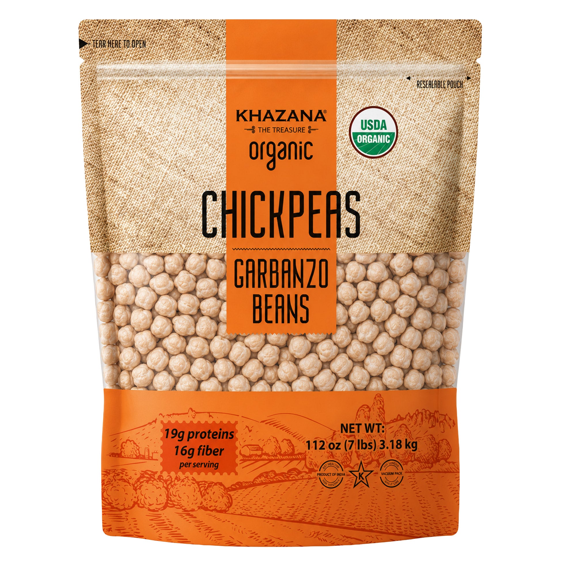 Khazana Organic Chickpeas Garbanzo Beans, 7 lbs