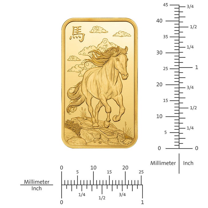 1 oz Gold Bar PAMP Lunar Legends 1,000 Mile Horse (New in Assay