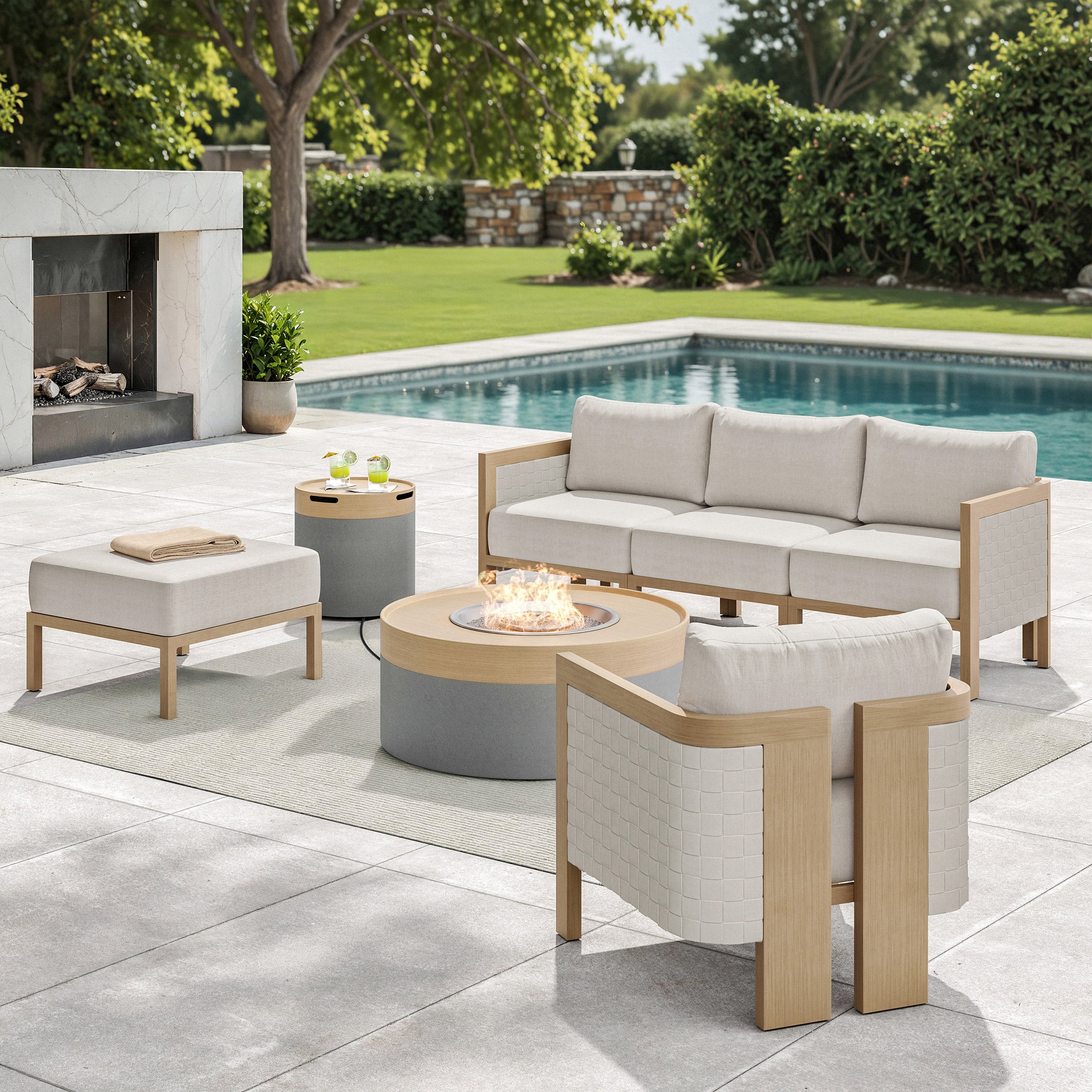 ピコトランシ—バ—MX—7S＋PL—7S Sirio Madera 7-piece Fire Outdoor Patio Seating Set | Costco