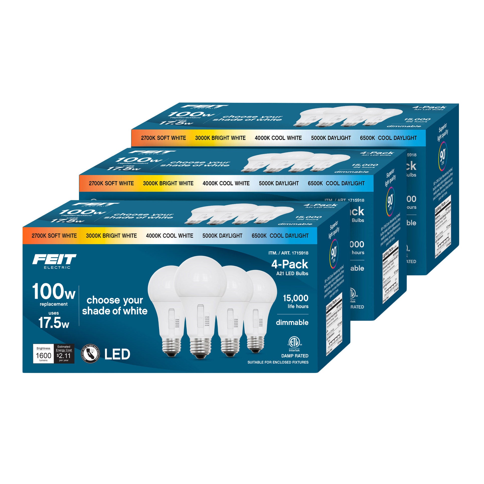 Feit Electric 100W Replacement 5-CCT LED A21 Bulbs, 12-pack | Costco