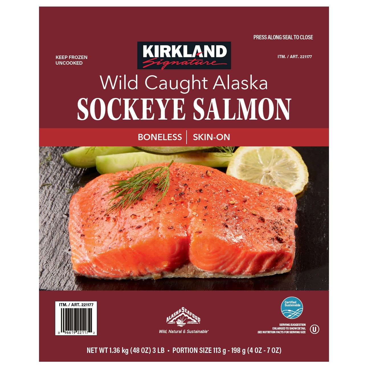 Ｋ.GLAD Kirkland Signature Wild Alaskan Sockeye Salmon, 5 oz - 7 oz