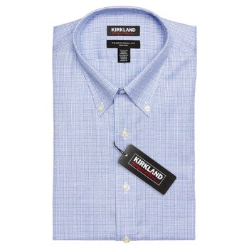 kirkland button down dress shirts Signature Men's Traditional Fit Shirt (Lavender (Check), 17.5 x 34/35) : Clothing, Shoes & Jewelry and dual chest flap pockets for functional style Kirkland Signature | Shirts |