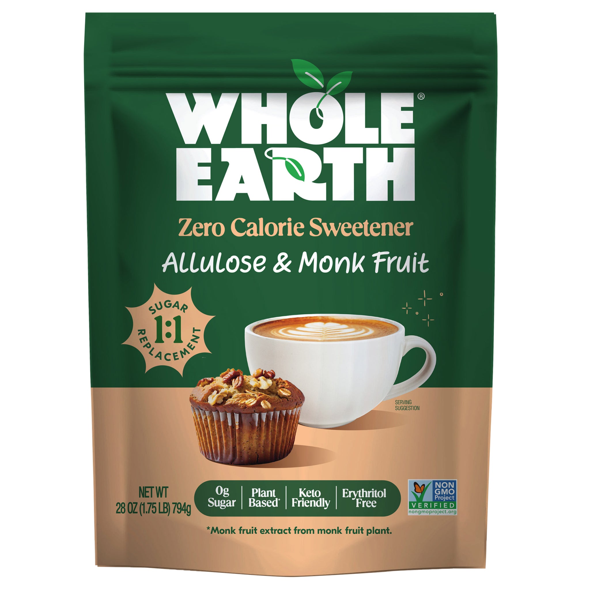 Whole Earth Allulose & Monk Fruit Zero Calorie Sweetener, 28 oz
