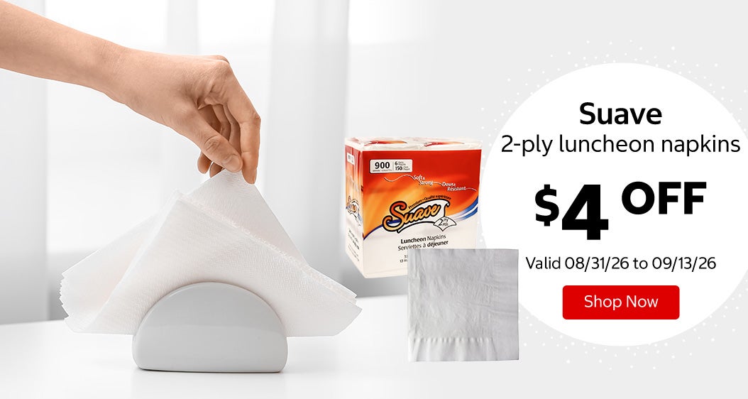 Suave 2-ply luncheon napkins $4 OFF Valid 08/31/26 to 09/13/26 Shop Now 