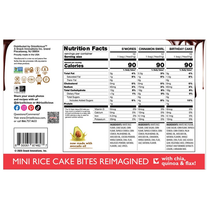 Drizzilicious Mini Rice Cake Bites, Variety Pack, 0.74 oz, 32 ct | Costco