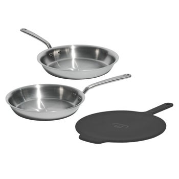Made In 3-piece 5-ply Stainless Fry Pans with Universal Lid