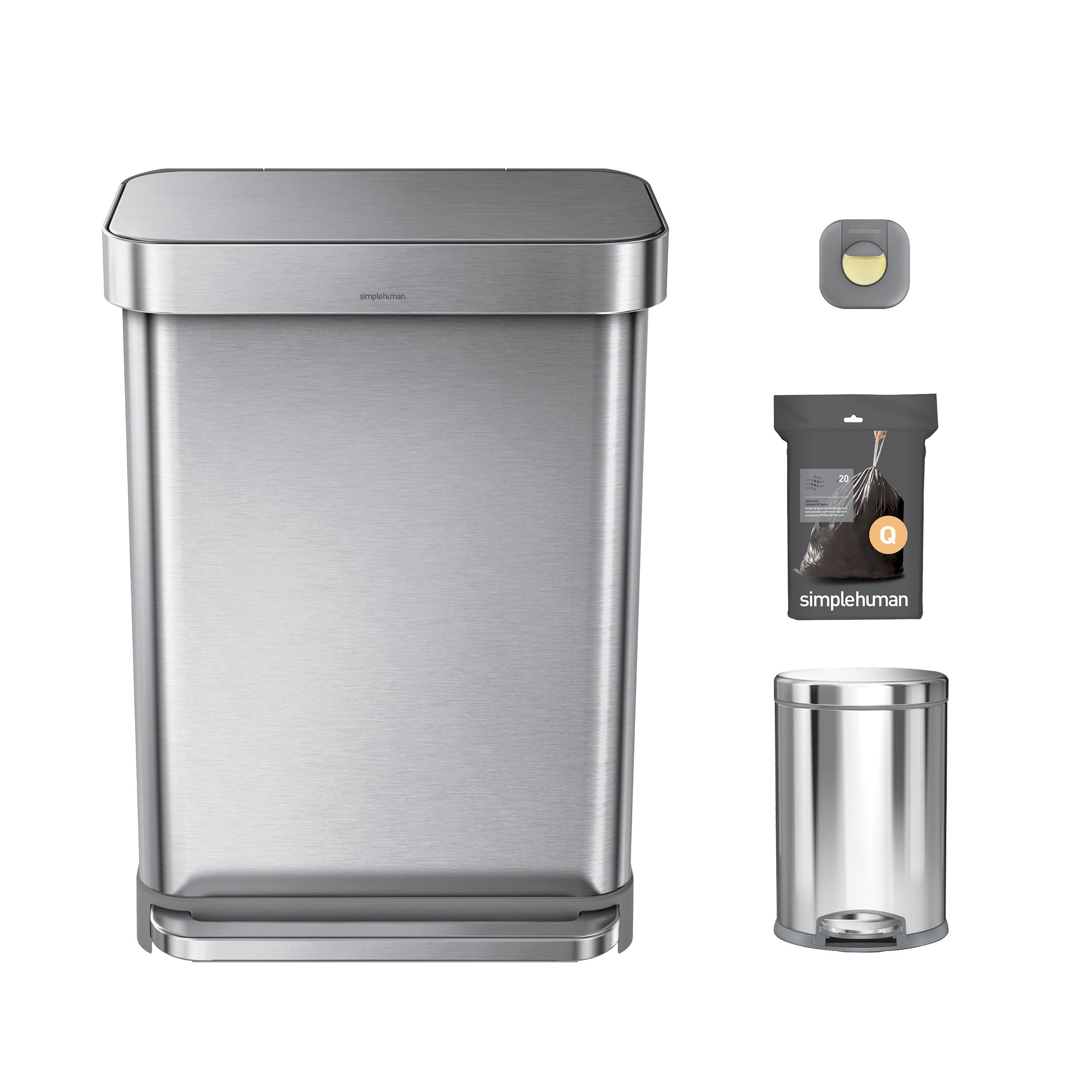 simplehuman 55L Rectangular Step Can and 4.5L Round Step Can with
