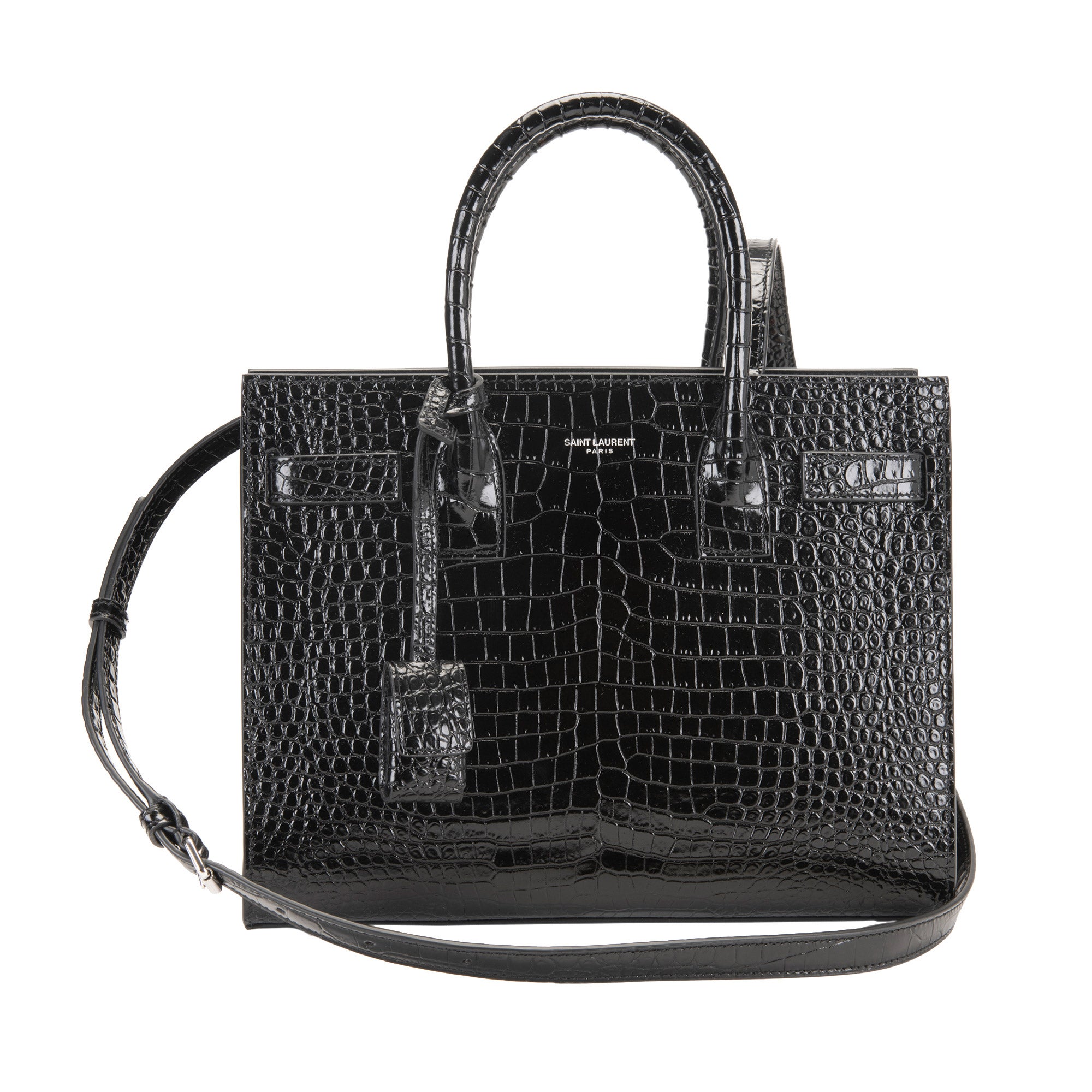YSL Croc Embossed Sac De Jour Bag, Black | Costco