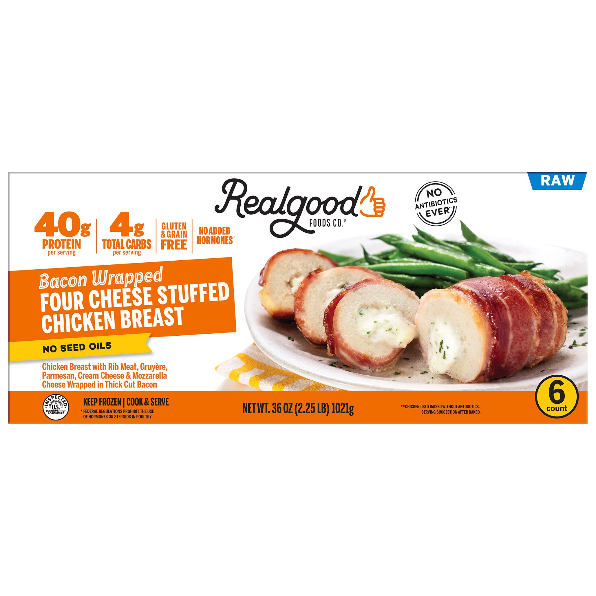 REAL GOOD FOODS BACON WRAPPED CHICKEN 6/6OZ