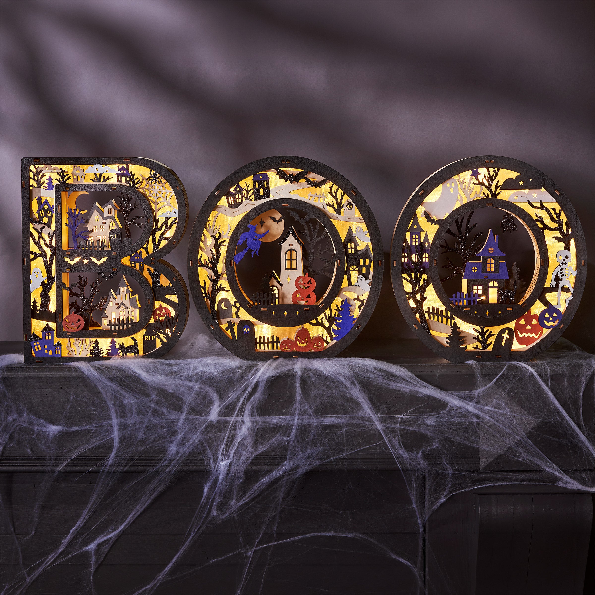 BOO Wooden Light Up Letters, Set of 3