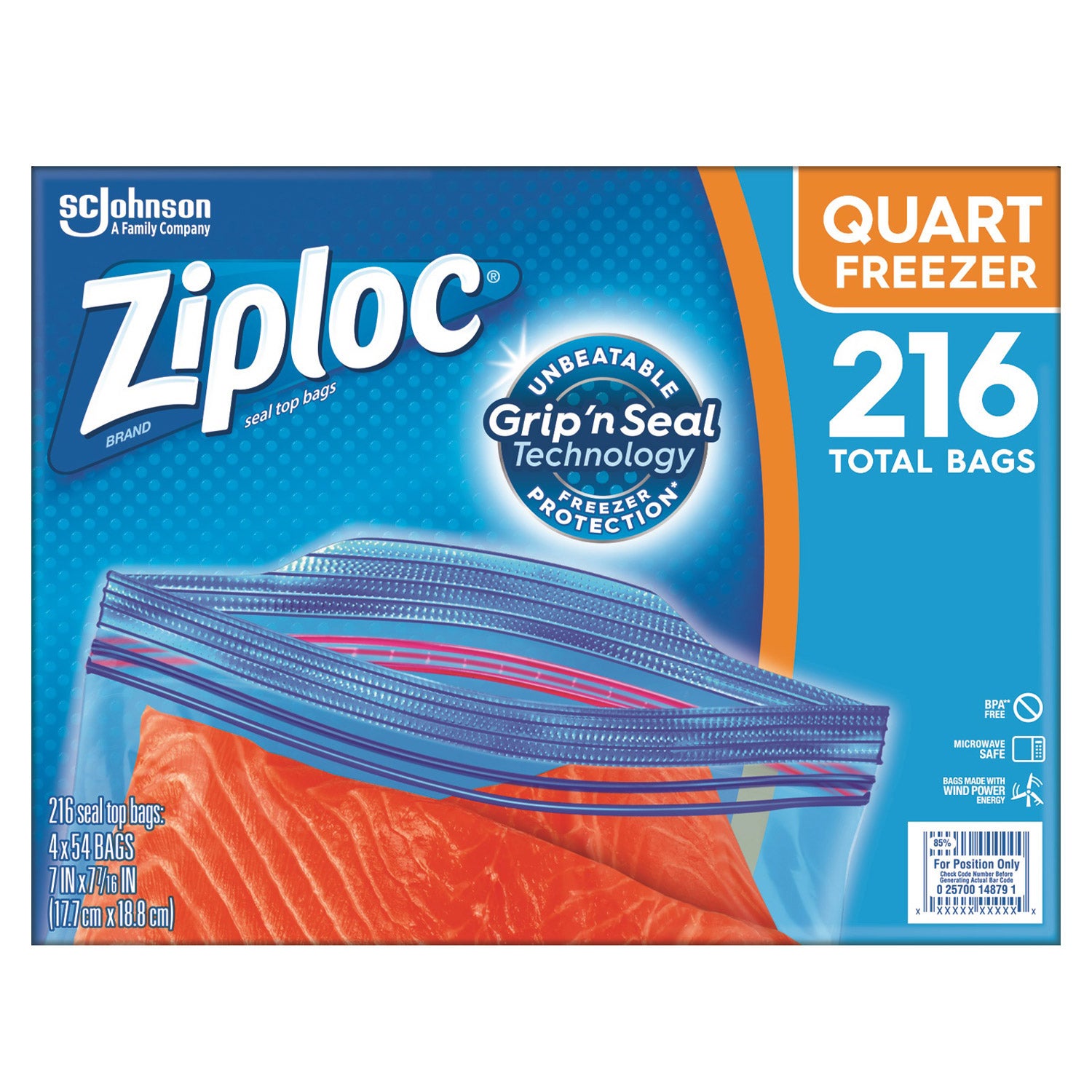 Ziploc Seal Top Freezer Bag, Quart, 54-count, 4-pack | Costco