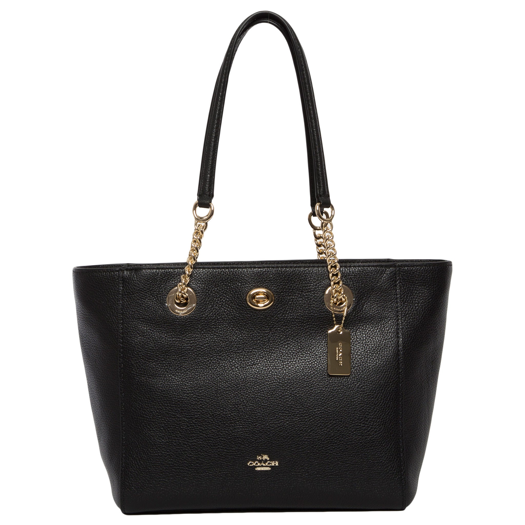 turineko Coach Pebbled Turnlock Chain Tote, Black | Costco