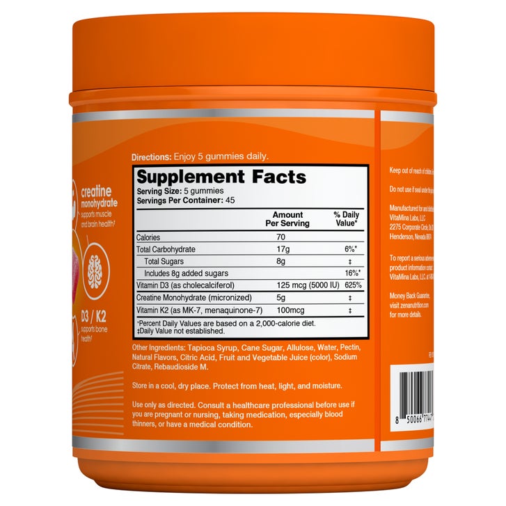 Zena Creatine Monohydrate + D3/K2 Gummies, Watermelon, 225 ct | Costco