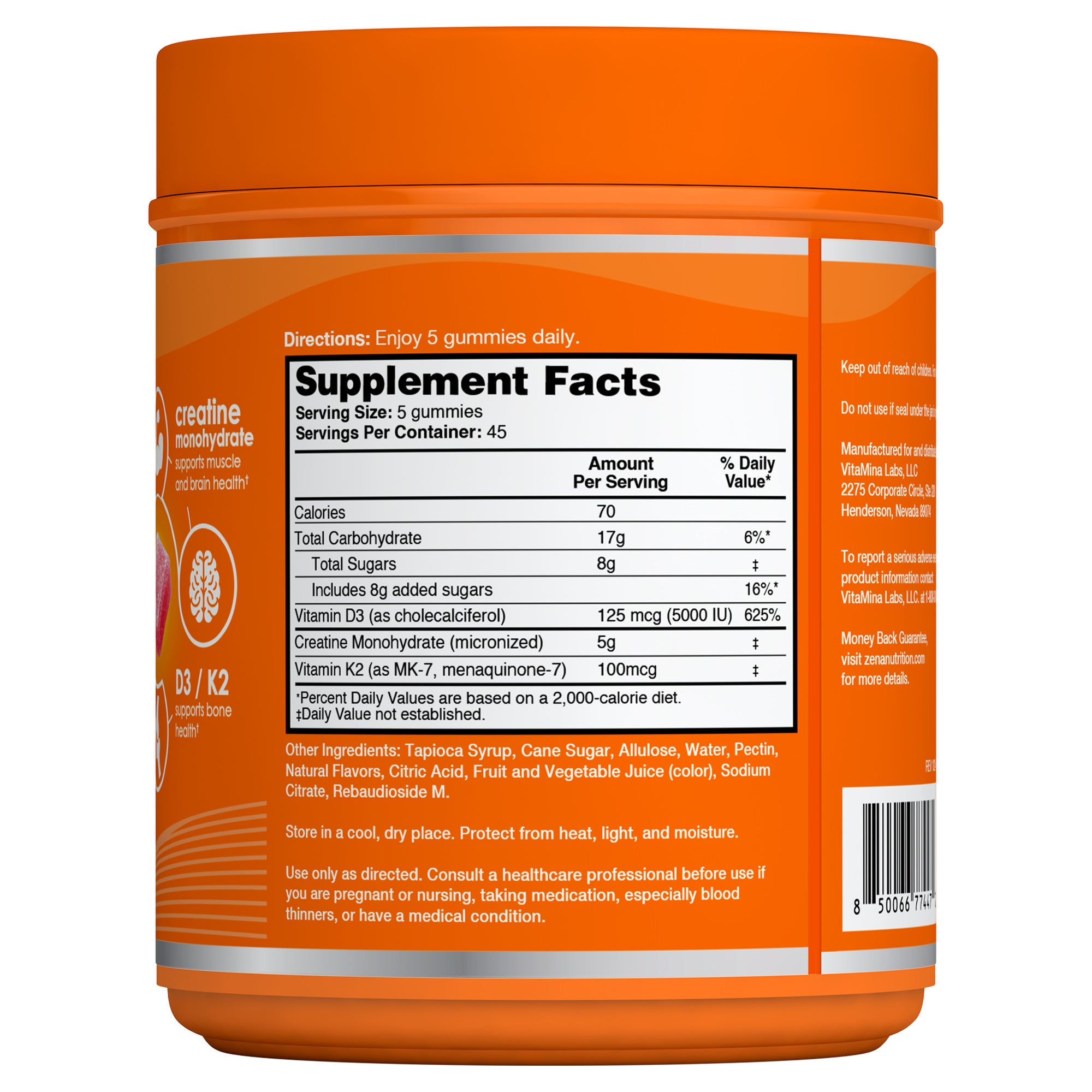Zena Creatine Monohydrate + D3/K2 Gummies, Watermelon, 225 ct | Costco