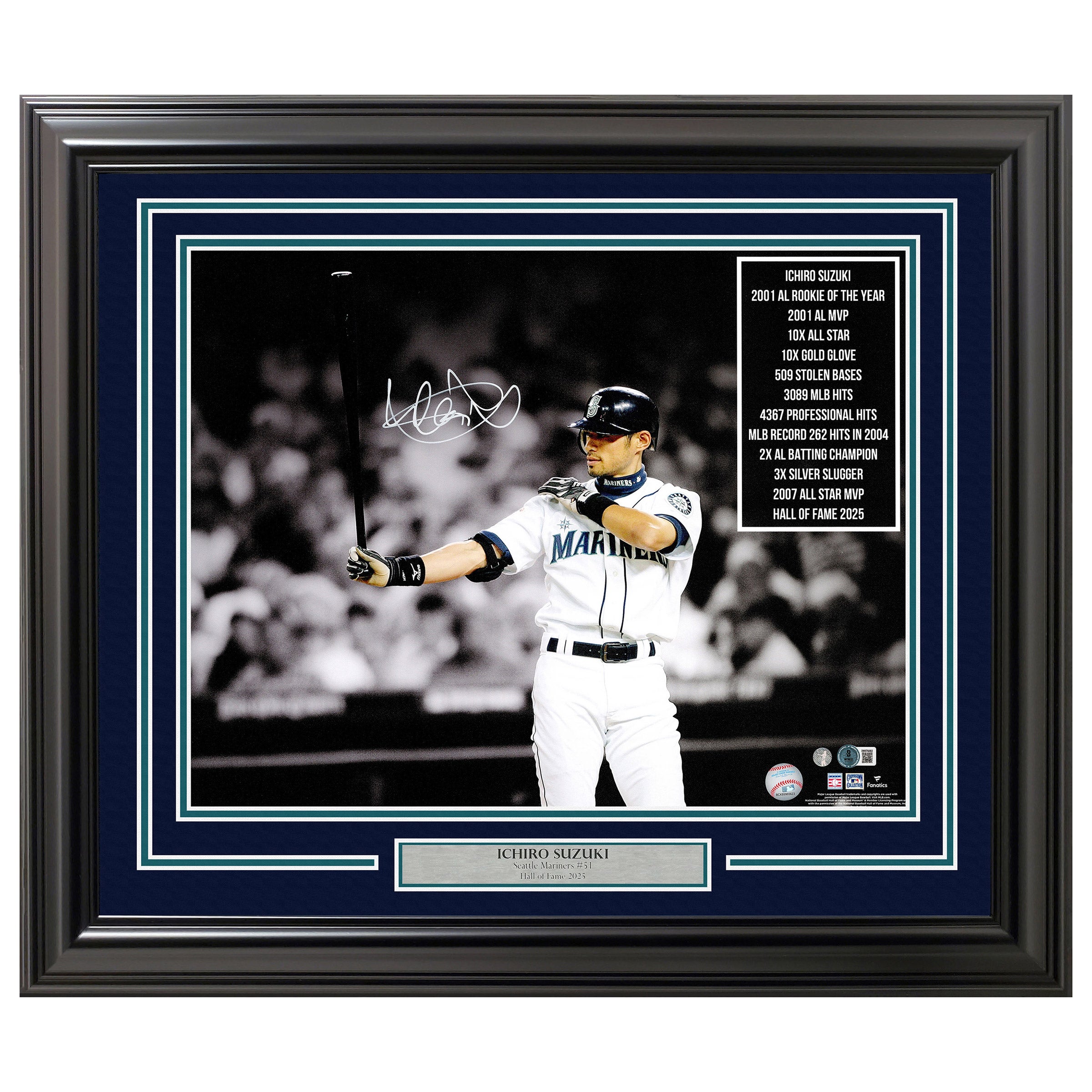 Ichiro Suzuki Autographed Framed 16” x 20” Photo Seattle Mariners
