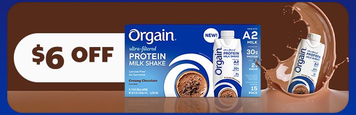 Orgain 30g Ultra Filtered A2 Milk Protein Shake, Chocolate, 11 fl oz, 15-count