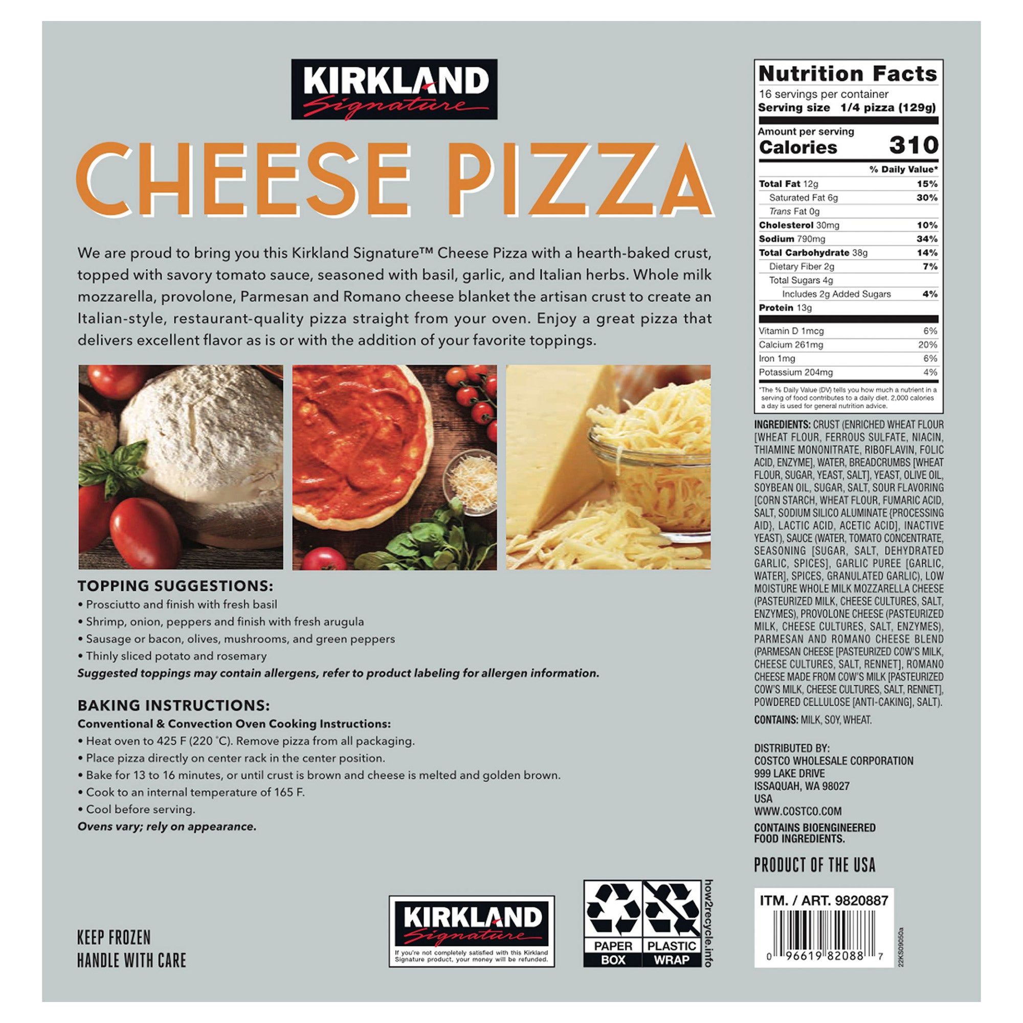 Kirkland Signature Cheese Pizza, 18.25 oz, 4-count | Costco