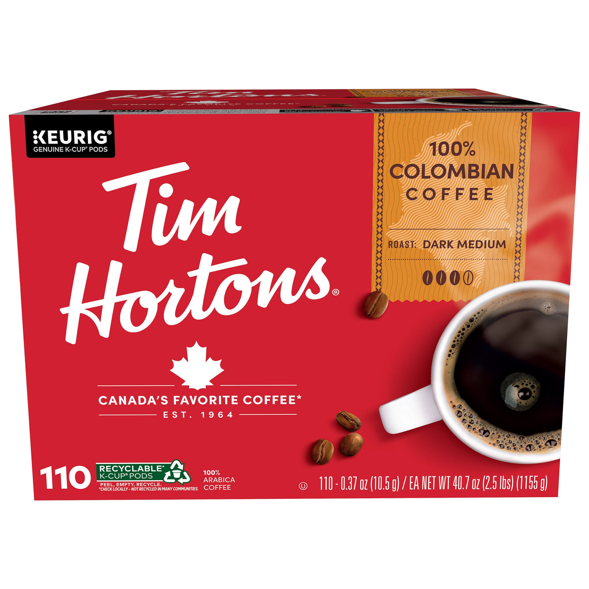 Tim Hortons Coffee 100% Colombian K-Cup Pod, 110-Count | Costco
