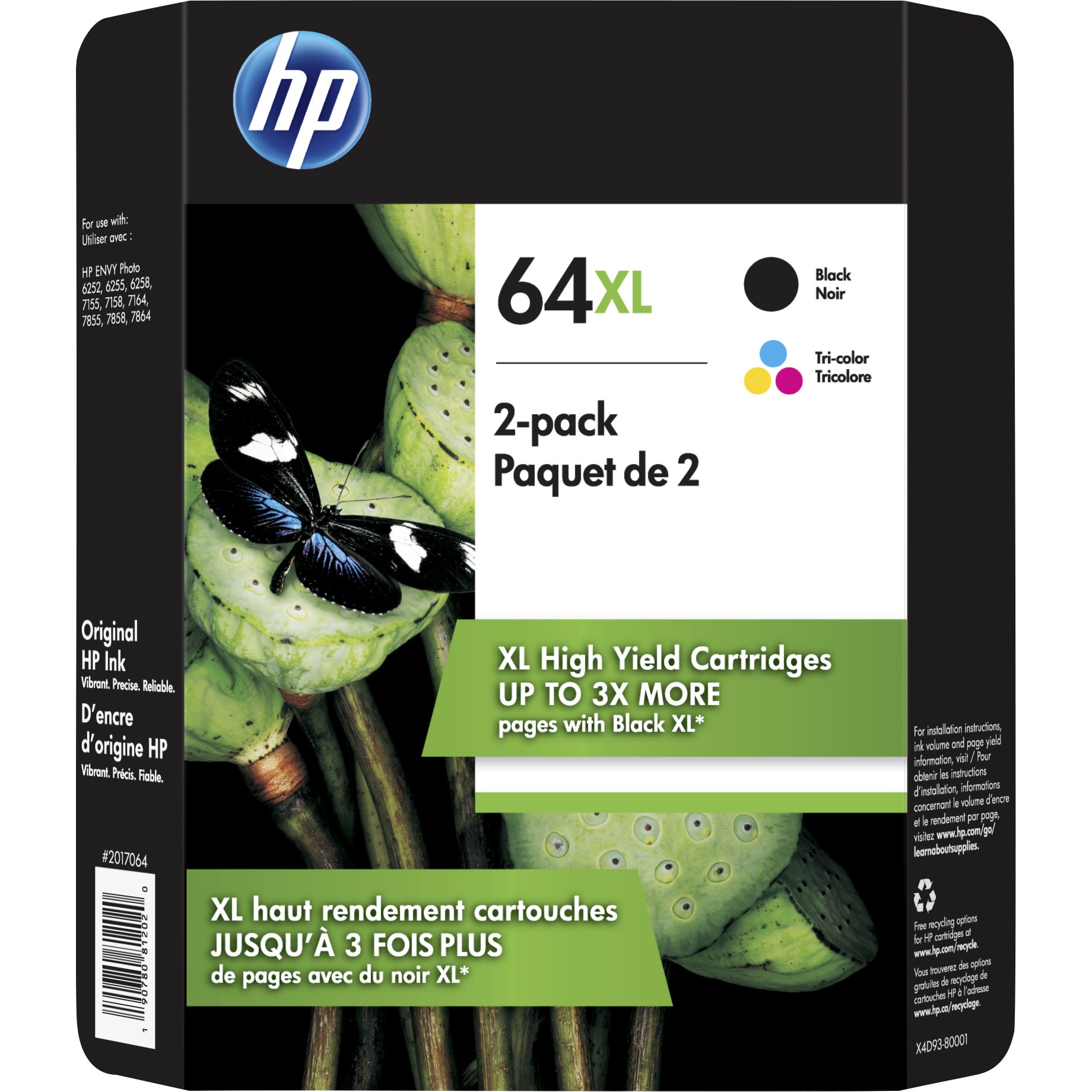 HP 64XL High Yield Ink Cartridge, Black & Tri-Color, 2-Count