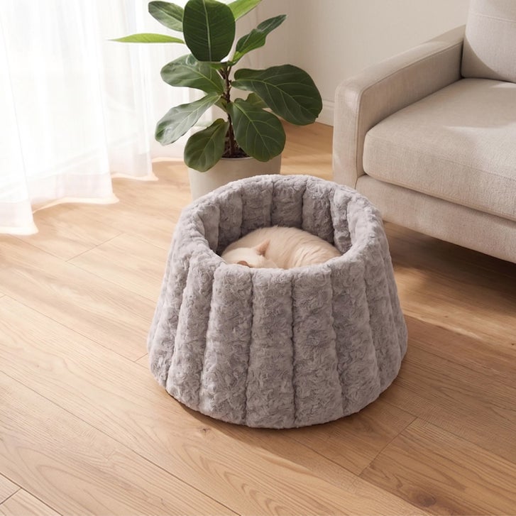 PawsPik 3-in-1 Convertible Plush Cave and Donut Bolster Pet Bed