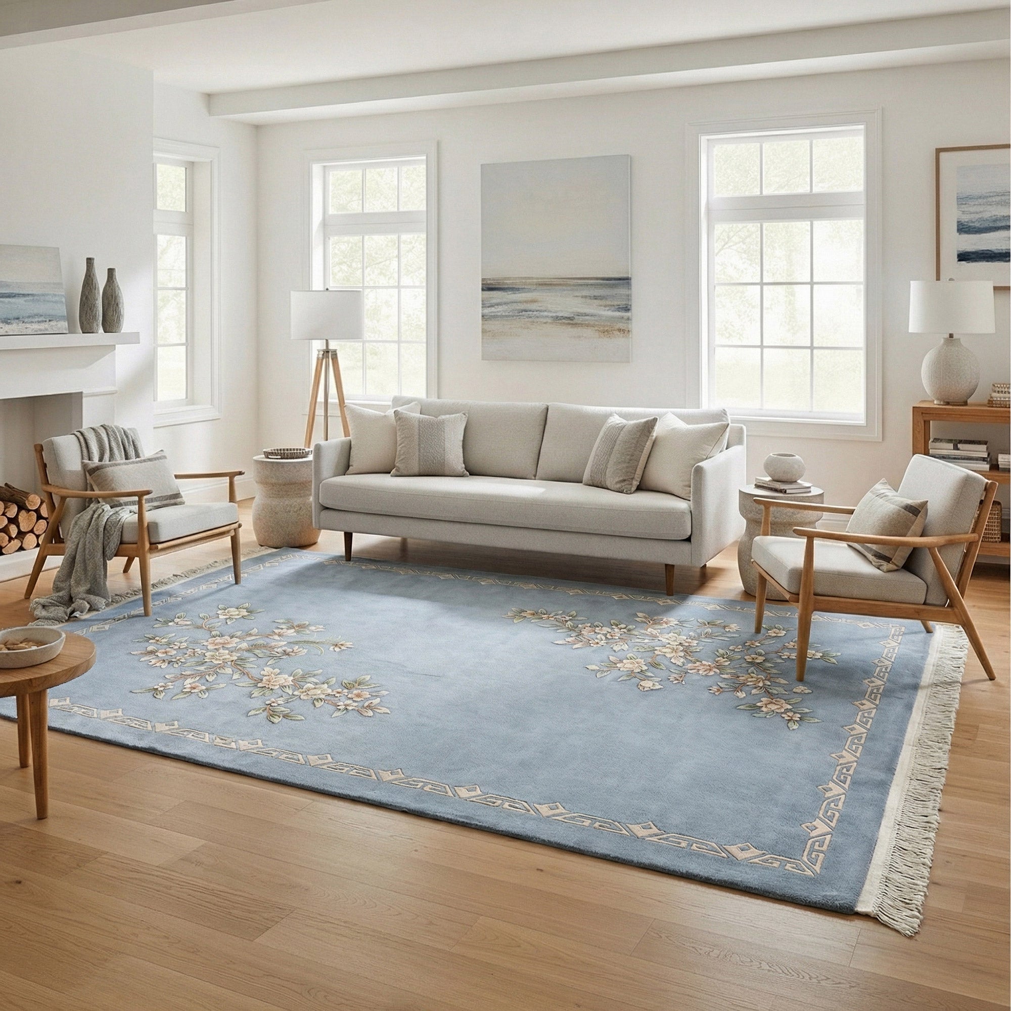 Pagoda Hand Knotted Area Rug, Bern Blue, 9' x 12'