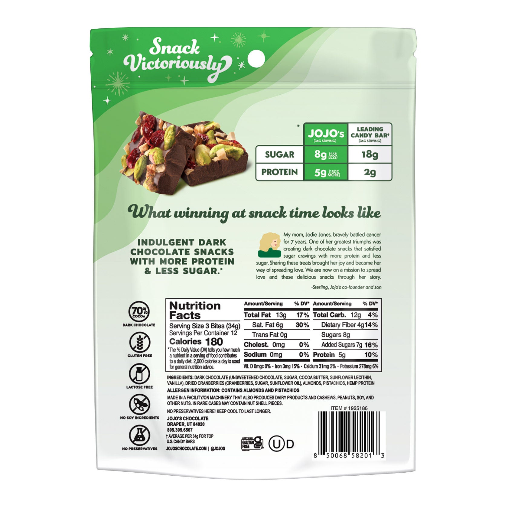 Jojo's Dark Chocolate Pistachio Almond Cranberry Bites, 14.4 oz