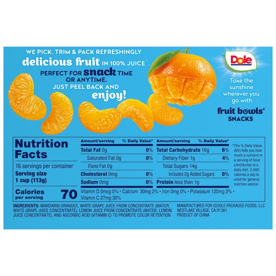 Dole, Mandarin Oranges Cup, 4 oz, 16-Count | Costco