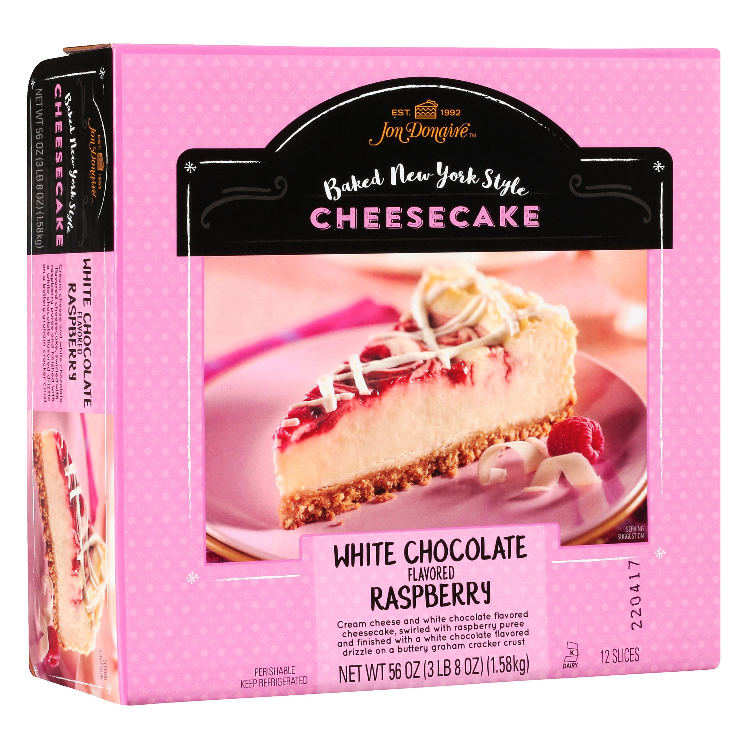 Jon Donaire 9" White Chocolate Flavored Raspberry Cheesecake