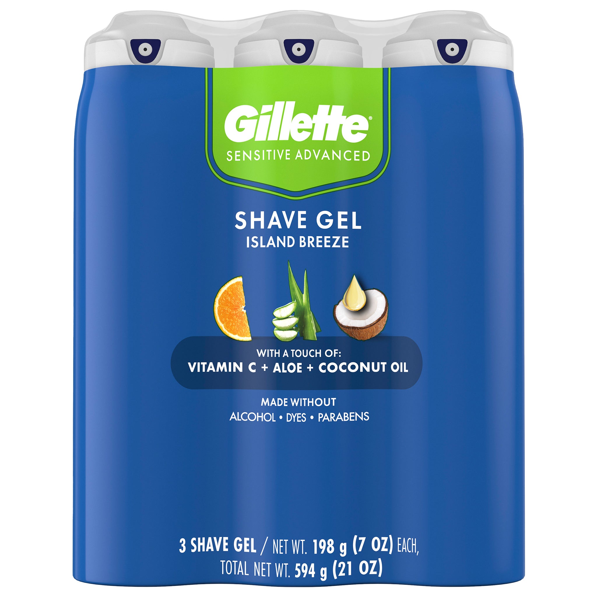 Gillette Sensitive Advanced Shave Gel, Island Breeze, 7 oz, 3 ct