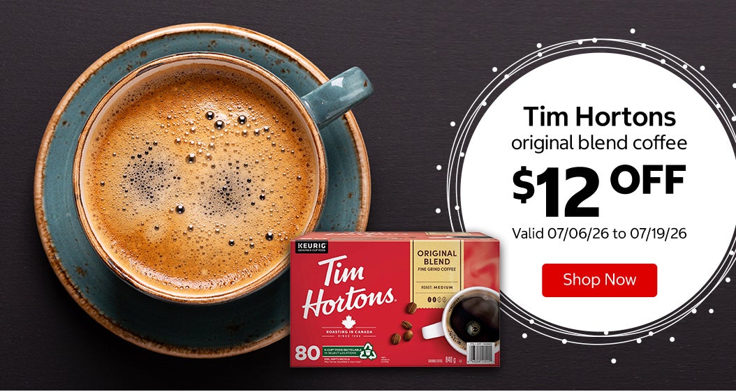 Tim Hortons original blend coffee $12 OFF Valid 07/06/26 to 07/19/26 Shop Now 