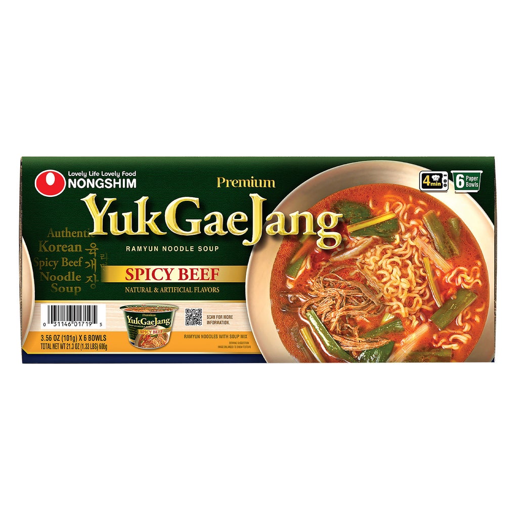 Nongshim Ramyun Noodle Soup, YukGaeJang, Spicy Beef, 3.56 oz, 6