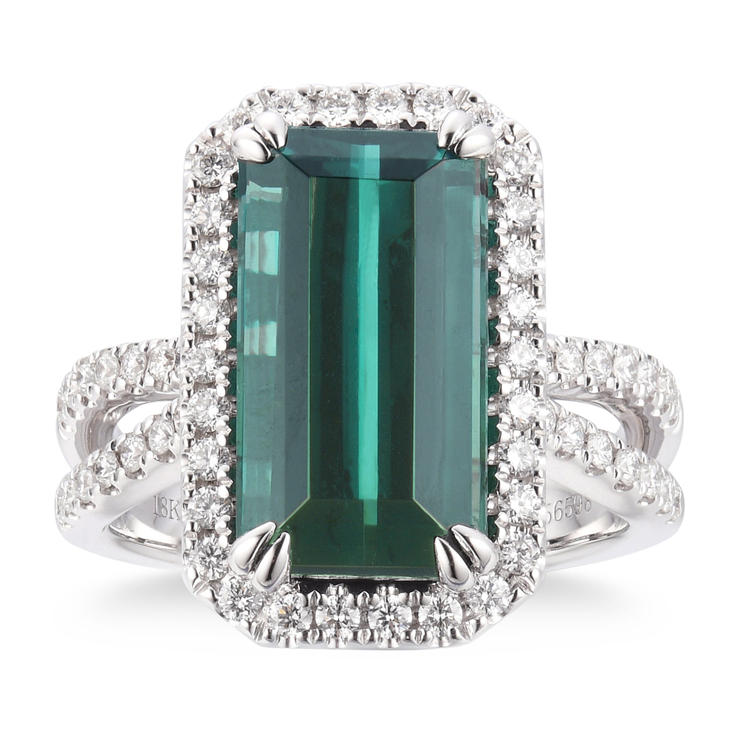 Octagon Shape 6.84 ct Greenish Blue Tourmaline & Diamond 18kt