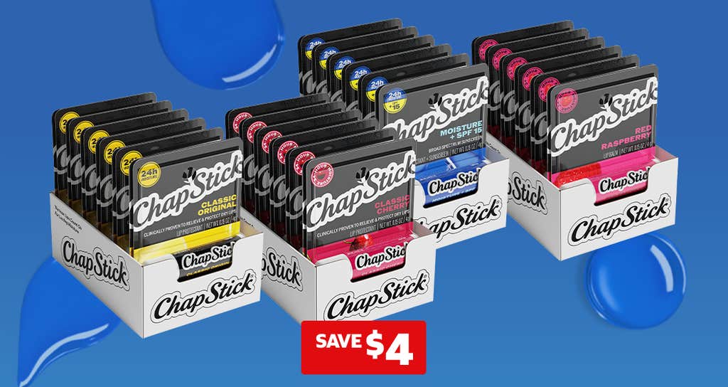 Save $4 ChapStick Lip Balm, 0.15 oz, 12 ct
