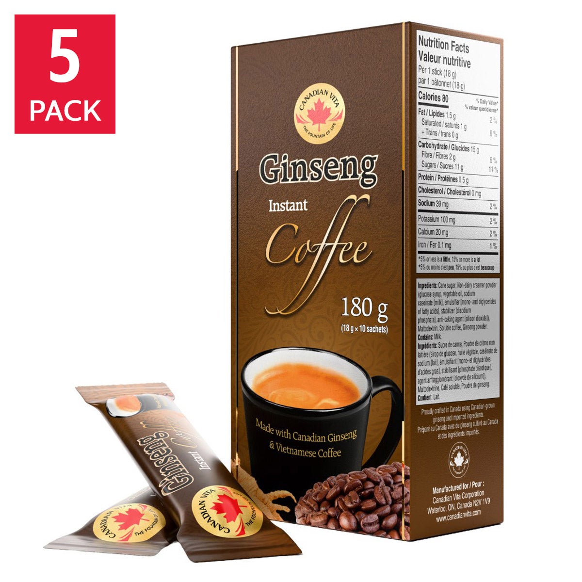 Canadian Vita Instant Ginseng Coffee, 5 boxes, 50 x 18 g | Costco