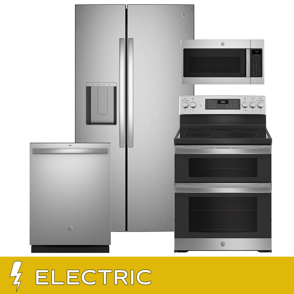 GE 4-piece Electric Kitchen Package with 27.9 cu. ft. Standard Depth ...