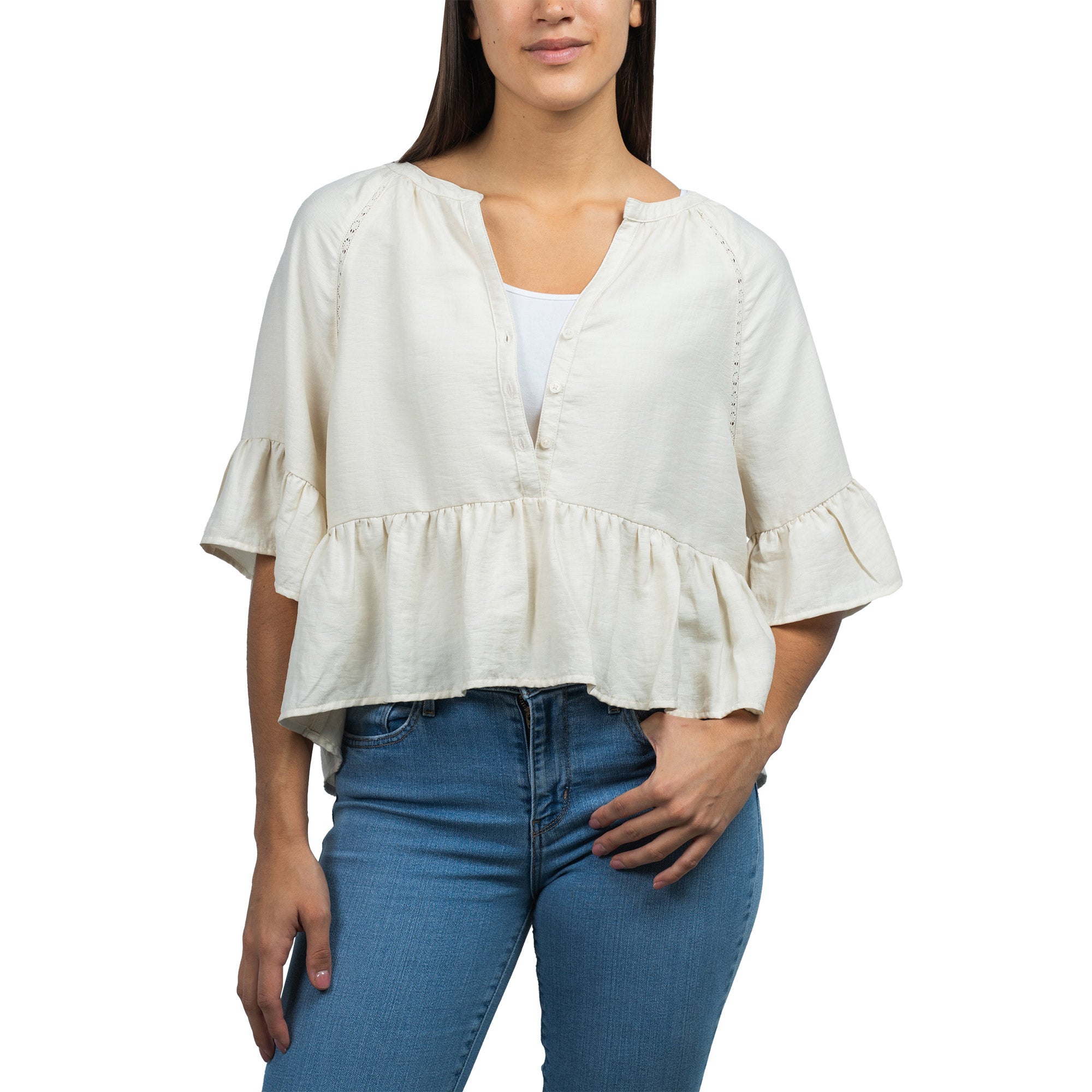 Jachs Girlfriend Women's Short Sleeve Ruffle Blouse