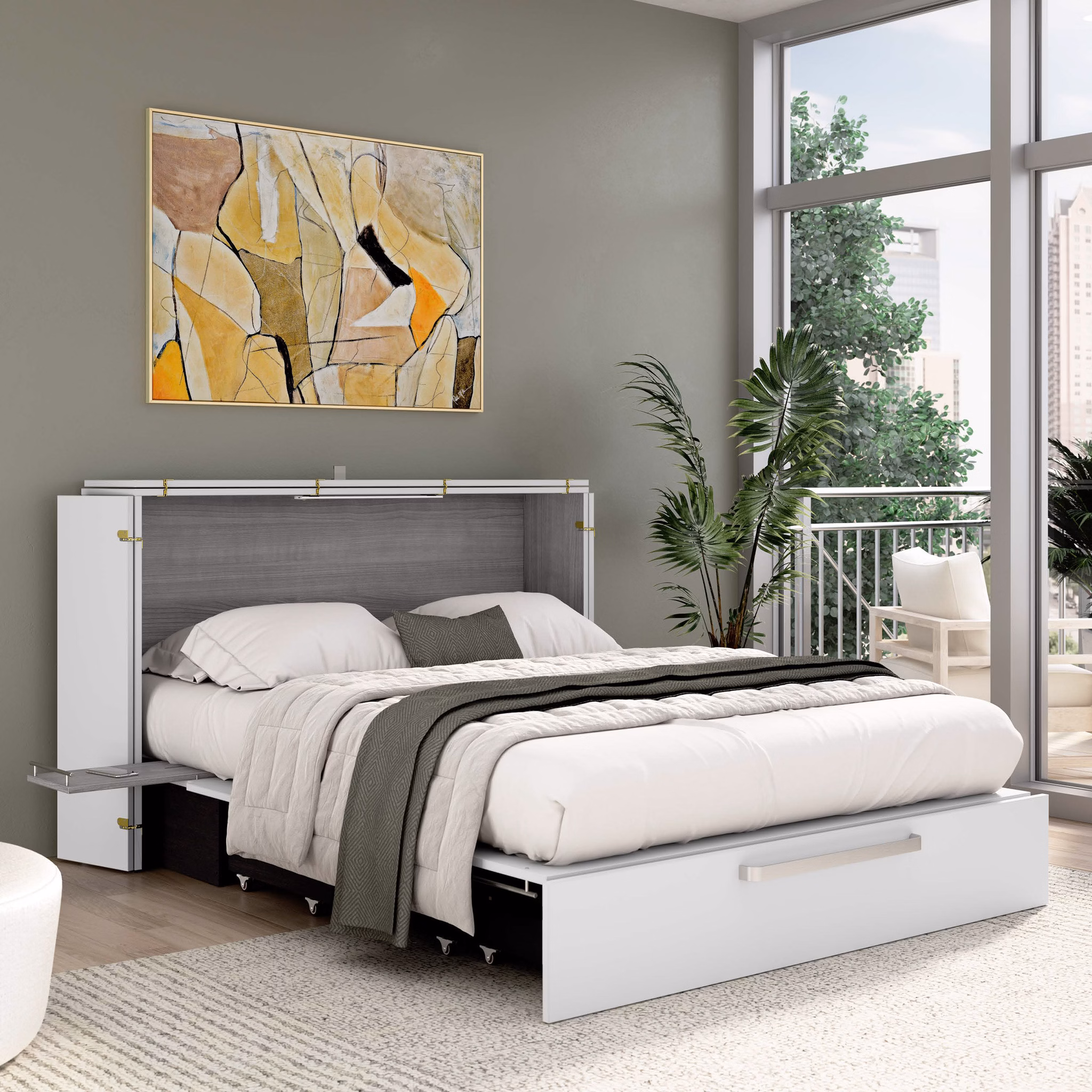 Borealis queen cabinet bed with drawer & mattress