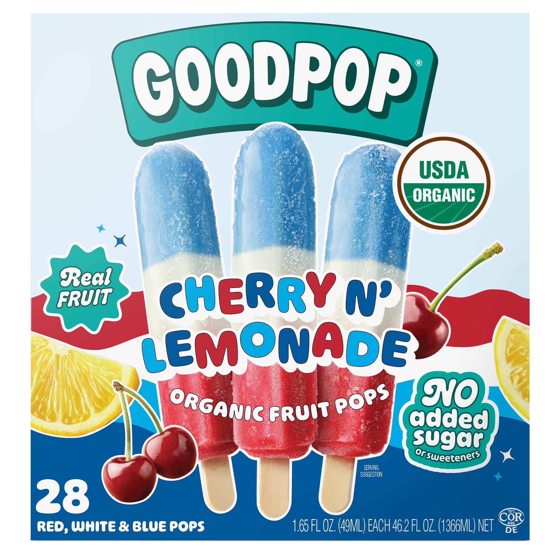 ORGANIC GOODPOP JR CHERRY AND LEMONADE 28/1.65 FL OZ(1.44QTS)