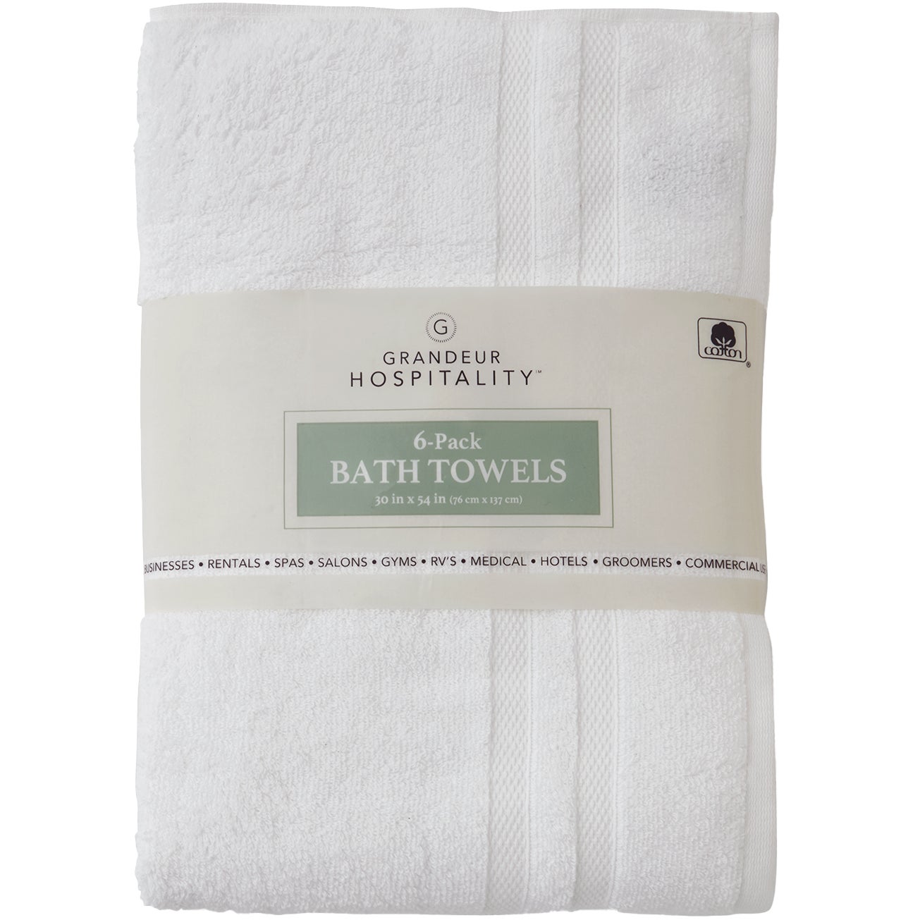 Grandeur Hospitality 100% Cotton Bath Towels, White, 6 ct | Costco