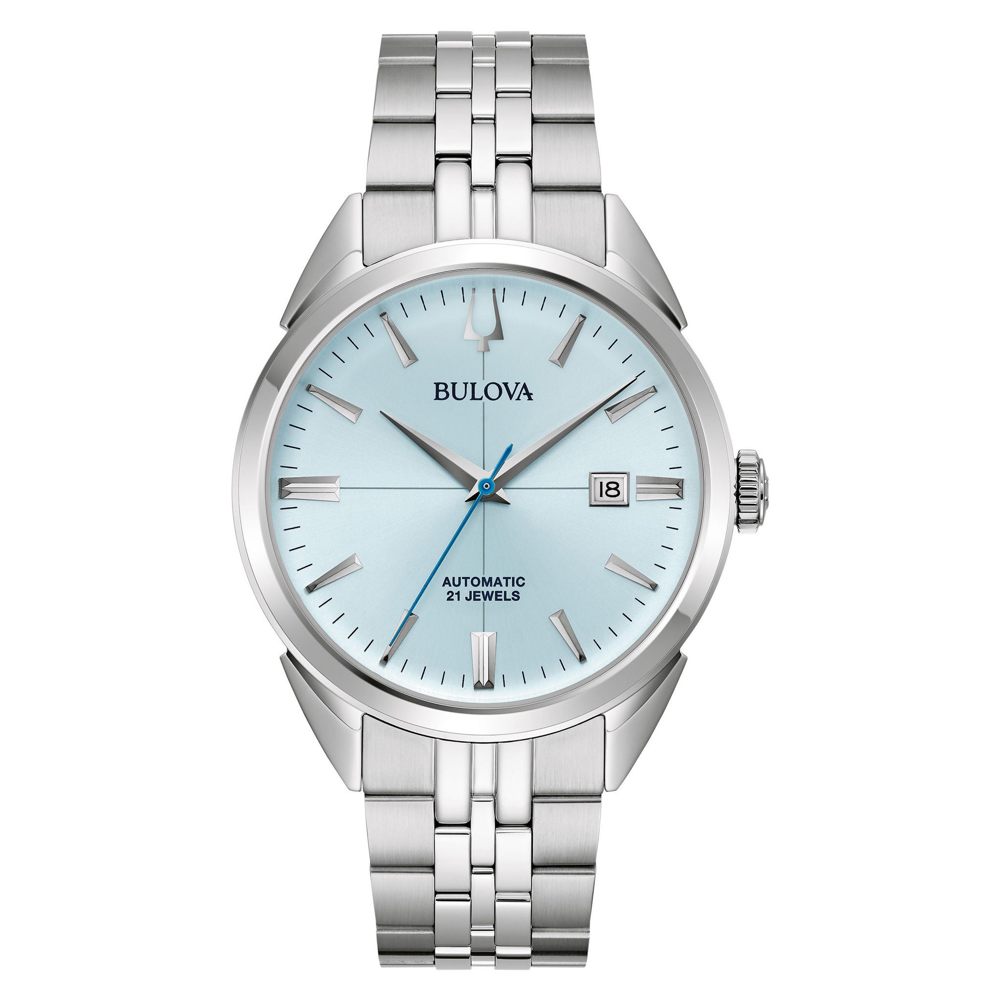 Bulova Sutton Stainless Steel Light Blue Dial Men's Automatic Watch, 41mm
