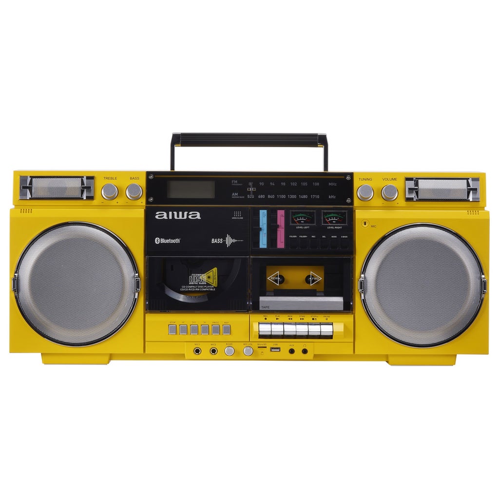 Aiwa Backtrack Retro Boombox with Bluetooth, Yellow | Costco