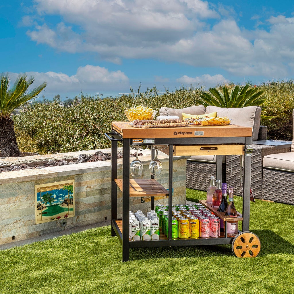 Allspace Acacia Wood Extendable Serving Cart | Costco