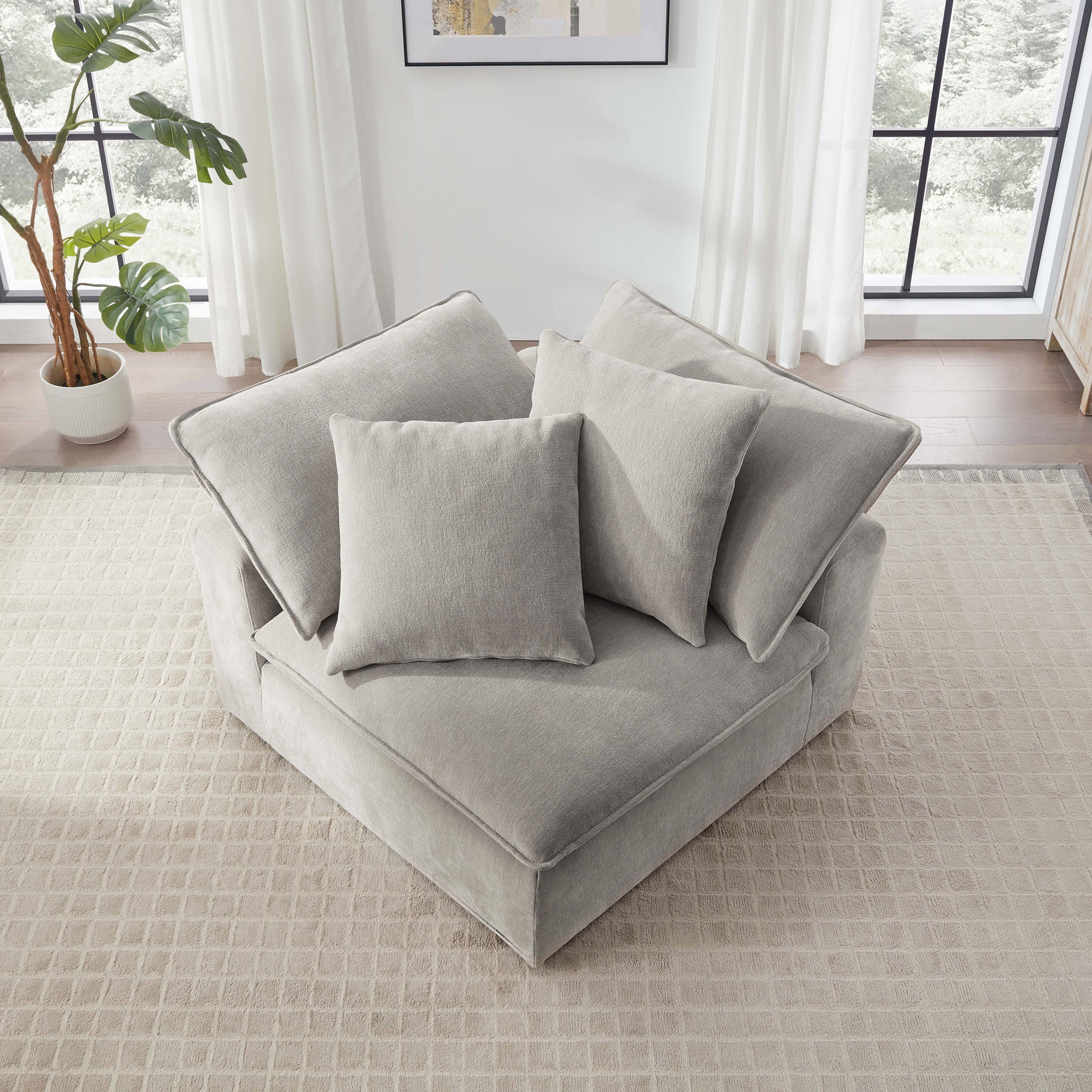 Sereen Fabric Corner Chair with 2 Pillows, Taupe | Costco