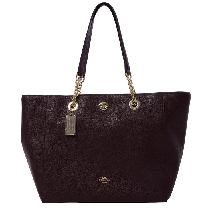 Coach Pebbled Turnlock Chain Tote, Oxblood | Costco