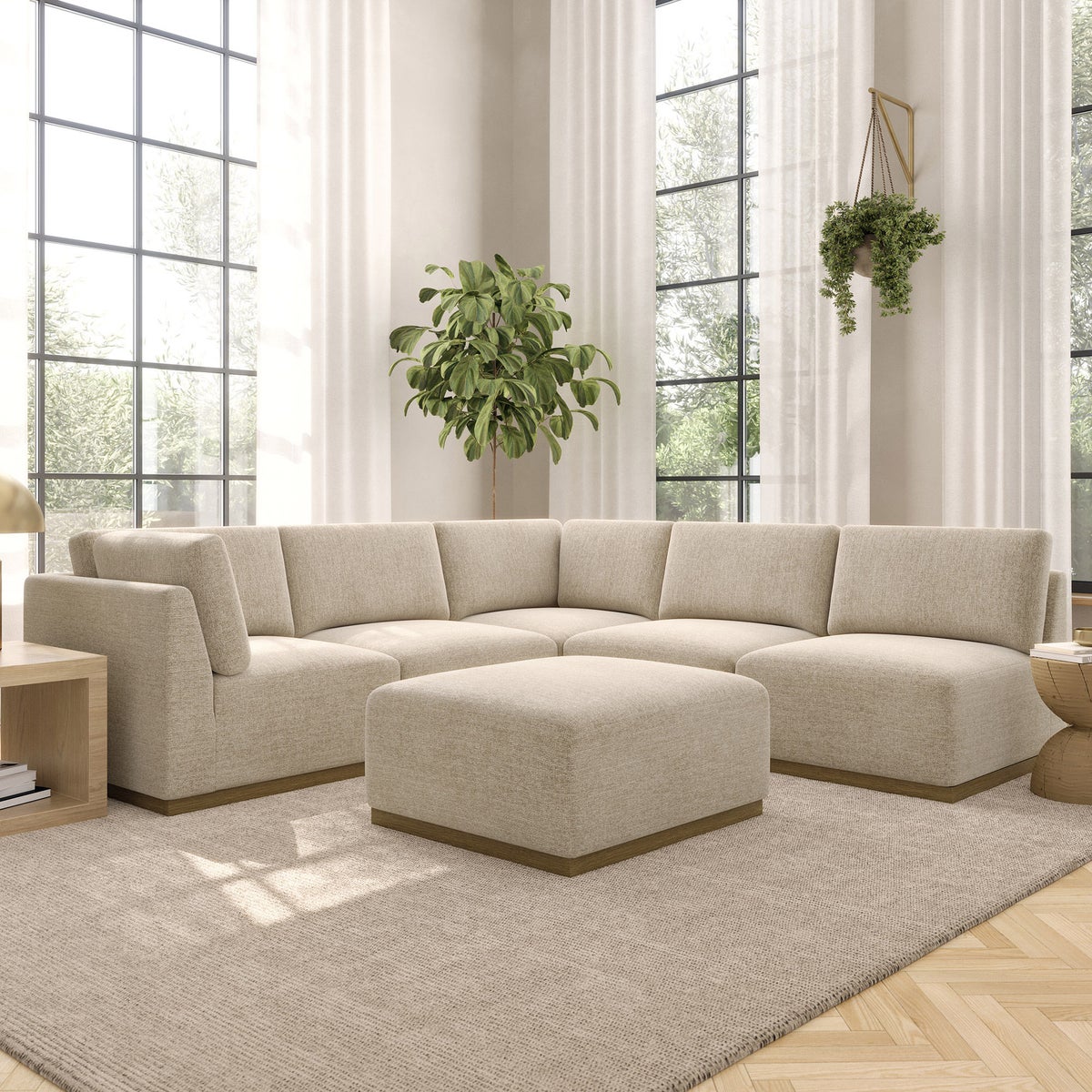 Henredon Murphy Fabric 6-piece Modular Sectional with Ottoman, Beige Henredon Murphy Fabric 6-piece Modular Sectional with Ottoman, Beige