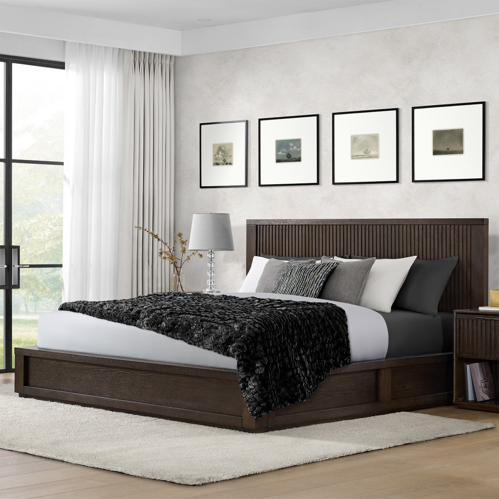 RENDO 5 1/2 ダークブラウン Henredon Ryland Bed Frame with Oak Veneers, Dark Brown | Costco