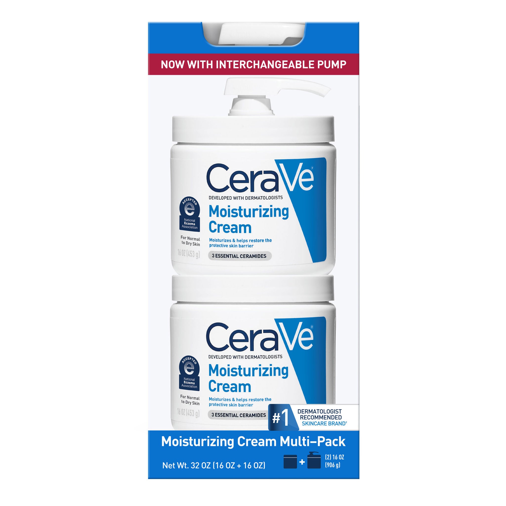 CeraVe Moisturizing Cream Interchangeable Multi-Pack, 16 oz Jar with Pump